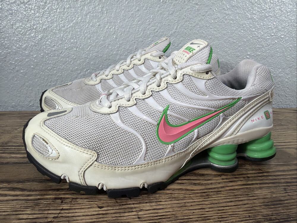 Nike Shox Womens 318164-164 Running Shoes White Pink and Green Size 8